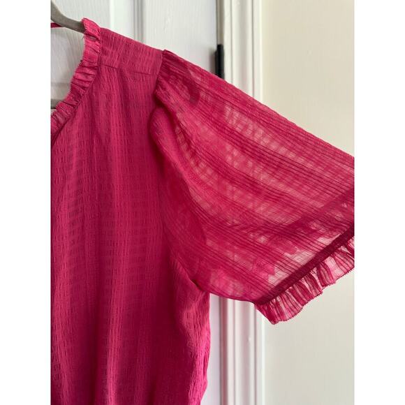 Ann Taylor Pink Ruffle Peplum Short Sleeve Top Blouse size XL - Picture 4 of 7
